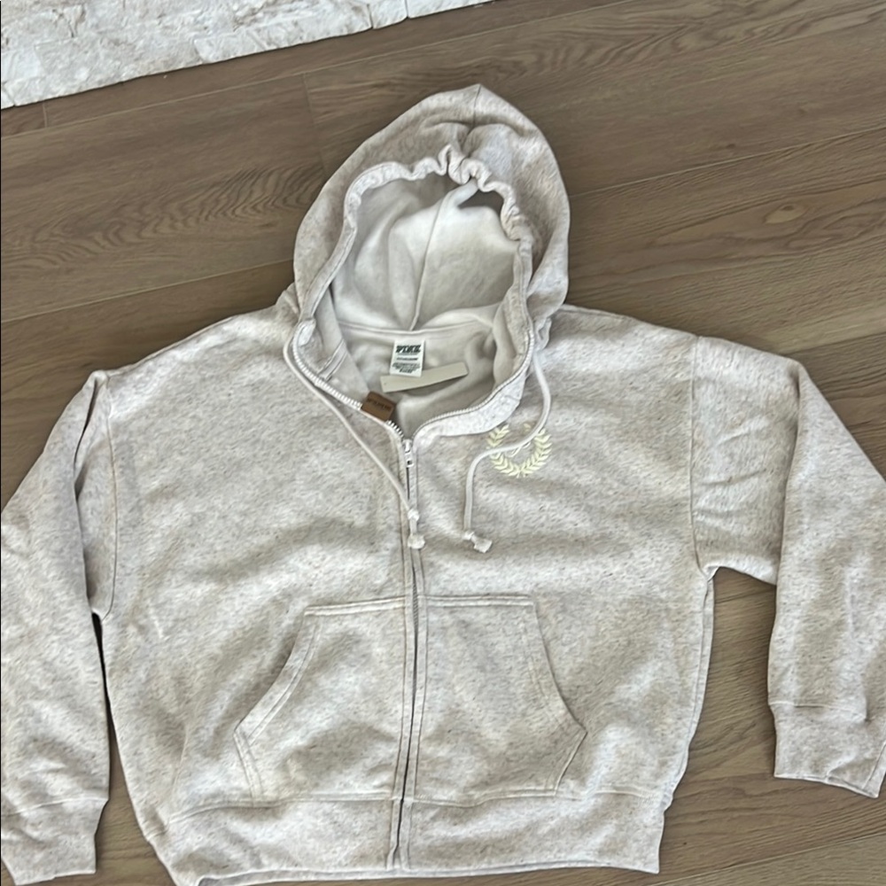 PINK Victoria's Secret Heathered Gray Zip-Up Hoodie - Picture 3 of 3